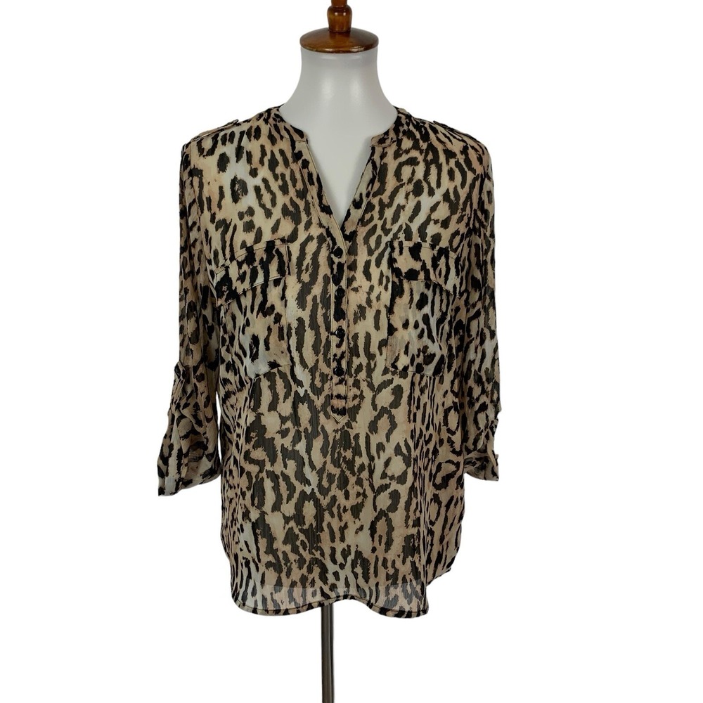 Bongo Blouse Large Leopard Print Long Sleeve Y2K Retro Statement
